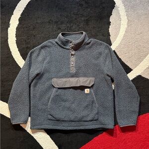 SOLD-Carhartt Sherpa Fleece Pullover Jacket Gray Relaxed Fit Large Warm Cozy